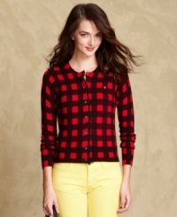 Tommy Hilfiger's plaid cardigan offers a preppy touch to any ensemble. Pair it with bright separates or with a chic little dress. Tommy Hilfiger's plaid cardigan offers a preppy touch to any ensemble. Pair it with bright separates or with a chic little dress.