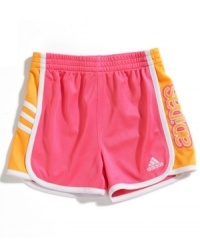 Activate her energy and get her moving with these bright, comfortable shorts from adidas. Activate her energy and get her moving with these bright, comfortable shorts from adidas.