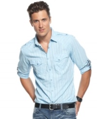 Take casual to a new level with this sharp long-sleeved shirt from INC International Concepts. Take casual to a new level with this sharp long-sleeved shirt from INC International Concepts.