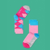 Happy Socks Girls 7-16 2 Pack Stripe Five Color Sock Cuff, Pink, Large Happy Socks Girls 7-16 2 Pack Stripe Five Color Sock Cuff, Pink, Large