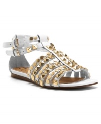 Tough girl hardware. Kelsi Dagger's Roxy flat sandals feature all-over studs, from the vamp to the double-strap enclosure. Tough girl hardware. Kelsi Dagger's Roxy flat sandals feature all-over studs, from the vamp to the double-strap enclosure.