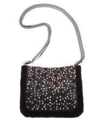 Go for glam with this bejeweled shoulder bag from BCBGeneration. A luxe velvet trim and bold double chain shoulder straps add just enough edge to this rocker-chic look. Go for glam with this bejeweled shoulder bag from BCBGeneration. A luxe velvet trim and bold double chain shoulder straps add just enough edge to this rocker-chic look.