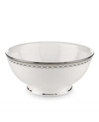 Combining elements both modern and vintage, the understated Pearl Platinum collection is designed to mimic a strand of lustrous pearls. With imitation pearl accents and platinum rims on fine bone china. Combining elements both modern and vintage, the understated Pearl Platinum collection is designed to mimic a strand of lustrous pearls. With imitation pearl accents and platinum rims on fine bone china.