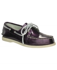 A cute classic gets a fresh restyling with these colorful patent leather A/O boat shoes from Sperry. A cute classic gets a fresh restyling with these colorful patent leather A/O boat shoes from Sperry.