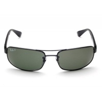 New Ray Ban RB3445 002/58 Black/Crystal Green Lens 61mm Polarized Sunglasses