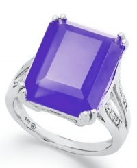 Let your style take shape. This stunning sterling silver ring highlights a rectangular-cut dark blue agate (9-1/2 ct. t.w.) with sparkling diamond side accents. Size 7. Let your style take shape. This stunning sterling silver ring highlights a rectangular-cut dark blue agate (9-1/2 ct. t.w.) with sparkling diamond side accents. Size 7.