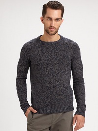 A seasonal element of modern style, this tri-colored crewneck sweater is effortlessly knitted from a blend of cotton and wool with raglan sleeves and ribbed trim detail at the collar, cuffs and hem.CrewneckRibbed knit collar, cuffs and hem30% cotton/30% polyester/30% viscose/10% woolDry cleanImported of Italian fabric A seasonal element of modern style, this tri-colored crewneck sweater is effortlessly knitted from a blend of cotton and wool with raglan sleeves and ribbed trim detail at the collar, cuffs and hem.CrewneckRibbed knit collar, cuffs and hem30% cotton/30% polyester/30% viscose/10% woolDry cleanImported of Italian fabric
