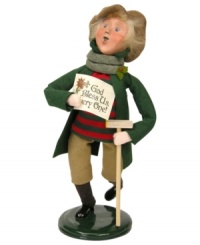 Merry and full of spirit, Tiny Tim celebrates Christmas, as always, but also the 200th birthday of Charles Dickens. A unique way to commemorate both occasions, with the handcrafted charm of Byers' Choice. Merry and full of spirit, Tiny Tim celebrates Christmas, as always, but also the 200th birthday of Charles Dickens. A unique way to commemorate both occasions, with the handcrafted charm of Byers' Choice.