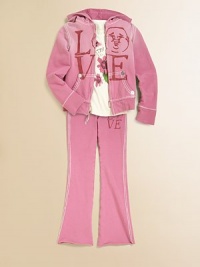 Soft and cozy cotton fleece with a little stretch is boldly screened with signature Buddha love letters on the front and detailed with contrast topstitching.Attached hoodZip frontLong sleeves with ribbed cuffsSplit kangaroo pockets with rivetsRibbed bottom95% cotton/5% spandexMachine washImported Soft and cozy cotton fleece with a little stretch is boldly screened with signature Buddha love letters on the front and detailed with contrast topstitching.Attached hoodZip frontLong sleeves with ribbed cuffsSplit kangaroo pockets with rivetsRibbed bottom95% cotton/5% spandexMachine washImported