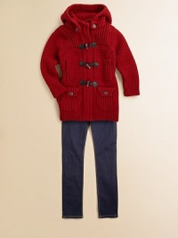 She'll stay cute and comfy in this waffle-knit layer with a versatile detachable hood, adorable toggle details and a longer silhouette to keep her extra warm.Detachable button hoodRibbed stand collarLong sleeves with ribbed cuffsFront toggle closureSlightly fitted waistFront patch button pocketsRibbed hem80% wool/20% nylonHand washMade in Italy She'll stay cute and comfy in this waffle-knit layer with a versatile detachable hood, adorable toggle details and a longer silhouette to keep her extra warm.Detachable button hoodRibbed stand collarLong sleeves with ribbed cuffsFront toggle closureSlightly fitted waistFront patch button pocketsRibbed hem80% wool/20% nylonHand washMade in Italy