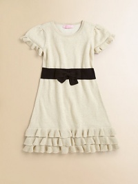 From a knit bow to flounced sleeves, pretty, feminine details shape this cozy silhouette rendered in soft cotton and finished with a ruffled hem.ScoopneckRuffled flounced sleevesPullover styleFitted waist with bow detailTiered ruffled hemCottonMachine washImported From a knit bow to flounced sleeves, pretty, feminine details shape this cozy silhouette rendered in soft cotton and finished with a ruffled hem.ScoopneckRuffled flounced sleevesPullover styleFitted waist with bow detailTiered ruffled hemCottonMachine washImported