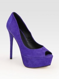 Sassy suede style with a peep toe and exotic snake-print leather heel. Snake-print leather heel, 5 (125mm)Covered platform, 1½ (40mm)Compares to a 3½ heel (90mm)Suede upperLeather lining and solePadded insoleMade in Italy Sassy suede style with a peep toe and exotic snake-print leather heel. Snake-print leather heel, 5 (125mm)Covered platform, 1½ (40mm)Compares to a 3½ heel (90mm)Suede upperLeather lining and solePadded insoleMade in Italy