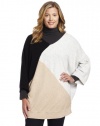 DKNYC Women's Plus-Size 3/4 Sleeve Dolman Colorblocked V-Neck Pullover