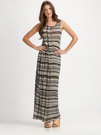 Tie-dyed stripes highlight this body hugging maxi silhouette of fine jersey.Jewel necklineSleevelessScoopbackPullover styleAbout 39 from natural waistCottonDry cleanImportedModel shown is 5'9 (175cm) wearing US size Small. Tie-dyed stripes highlight this body hugging maxi silhouette of fine jersey.Jewel necklineSleevelessScoopbackPullover styleAbout 39 from natural waistCottonDry cleanImportedModel shown is 5'9 (175cm) wearing US size Small.