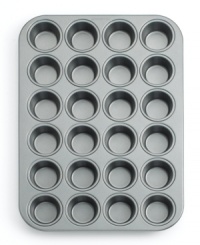 This 24-cup mini muffin pan yields mini bite-size morsels! Features include nonstick interiors and exteriors for easy cleaning, no-hassle food release and optimum baking performance. Reinforced nonstick surface also offers long-lasting durability. Constructed of aluminized steel to resist rusting. Rolled edges are reinforced with tinned steel wire for added strength. Oven safe to 450 degrees. Lifetime warranty.Model BW5024. This 24-cup mini muffin pan yields mini bite-size morsels! Features include nonstick interiors and exteriors for easy cleaning, no-hassle food release and optimum baking performance. Reinforced nonstick surface also offers long-lasting durability. Constructed of aluminized steel to resist rusting. Rolled edges are reinforced with tinned steel wire for added strength. Oven safe to 450 degrees. Lifetime warranty.Model BW5024.