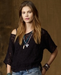 Denim & Supply Ralph Lauren's stylishly cropped knit top brings soft romance to the city streets with its delicate open-knit design and chic drawstring hem. Denim & Supply Ralph Lauren's stylishly cropped knit top brings soft romance to the city streets with its delicate open-knit design and chic drawstring hem.
