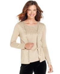 Turn up the shine in this layered-look top from Elementz. Allover metallic fabric and sparkling sequins add dazzle to any ensemble. Turn up the shine in this layered-look top from Elementz. Allover metallic fabric and sparkling sequins add dazzle to any ensemble.