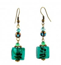 Earrings - E300 - Murano Style Glass - Sm Square ~ Teal