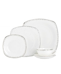 Lenox brings modern whimsy to meal time with the Silver Mist place settings. Shimmering droplets trickle from platinum-edged bone china in soft square shapes. (Clearance) Lenox brings modern whimsy to meal time with the Silver Mist place settings. Shimmering droplets trickle from platinum-edged bone china in soft square shapes. (Clearance)