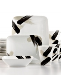 Strokes of genius. New rectangular silhouettes give the Haboku dinnerware set an edge while black and beige streaks crisscross a canvas of bright white. With four place settings for ultra-modern tables. Strokes of genius. New rectangular silhouettes give the Haboku dinnerware set an edge while black and beige streaks crisscross a canvas of bright white. With four place settings for ultra-modern tables.