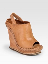 Finished with an unexpected slingback strap, this burnished leather wedge has braided leather trim and a slight platform. Self-covered wedge, 5½ (140mm)Covered platform, 1½ (40mm)Compares to a 4 heel (100mm)Leather upperLeather lining and solePadded insoleImportedOUR FIT MODEL RECOMMENDS ordering one half size up as this style runs small. Finished with an unexpected slingback strap, this burnished leather wedge has braided leather trim and a slight platform. Self-covered wedge, 5½ (140mm)Covered platform, 1½ (40mm)Compares to a 4 heel (100mm)Leather upperLeather lining and solePadded insoleImportedOUR FIT MODEL RECOMMENDS ordering one half size up as this style runs small.