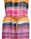 Belted Striped Chiffon Shift Dress