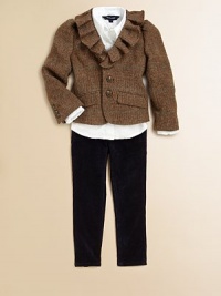 A ruffled neckline and a tailored silhouette give a timeless heritage-inspired style to a warm wool jacket.Ruffled shawl collarLong puffed sleevesButton-frontFlap-welt pocketsPrincess seamsFully lined65% wool/35% alpacaDry cleanImported Please note: Number of buttons may vary depending on size ordered. A ruffled neckline and a tailored silhouette give a timeless heritage-inspired style to a warm wool jacket.Ruffled shawl collarLong puffed sleevesButton-frontFlap-welt pocketsPrincess seamsFully lined65% wool/35% alpacaDry cleanImported Please note: Number of buttons may vary depending on size ordered.