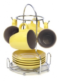 Imusa Espresso Set with Chrome Rack, 8 Piece, Brown and Yellow Imusa Espresso Set with Chrome Rack, 8 Piece, Brown and Yellow
