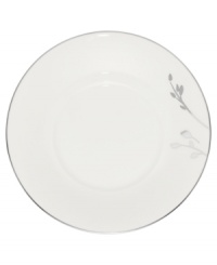 Birch branches grow around this pure white porcelain saucer from Noritake dinnerware. The dishes of this set turn formal tables into serene landscapes. The contemporary design is refined in polished platinum with a breezy, all-natural beauty. Birch branches grow around this pure white porcelain saucer from Noritake dinnerware. The dishes of this set turn formal tables into serene landscapes. The contemporary design is refined in polished platinum with a breezy, all-natural beauty.