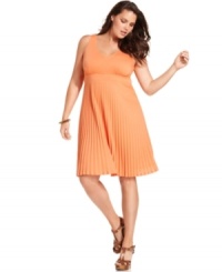 On-trend pleating adds a chic touch to INC's plus size summer sundress! On-trend pleating adds a chic touch to INC's plus size summer sundress!