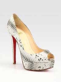 Add tonal perfection to any ensemble with this watersnake design, equipped with a towering heel and signature red leather sole. Self-covered heel, 5 (125mm)Self-covered platform, 1 (25mm)Compares to a 4 heel (100mm)Watersnake upperLeather liningSignature red leather solePadded insoleMade in ItalyOUR FIT MODEL RECOMMENDS ordering one size up as this style runs small. Add tonal perfection to any ensemble with this watersnake design, equipped with a towering heel and signature red leather sole. Self-covered heel, 5 (125mm)Self-covered platform, 1 (25mm)Compares to a 4 heel (100mm)Watersnake upperLeather liningSignature red leather solePadded insoleMade in ItalyOUR FIT MODEL RECOMMENDS ordering one size up as this style runs small.
