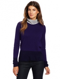 Magaschoni Women's 100% Cashmere Color Block Turtleneck Sweater, Plum Wine/Ink/Light Silver Mouline, Small Magaschoni Women's 100% Cashmere Color Block Turtleneck Sweater, Plum Wine/Ink/Light Silver Mouline, Small