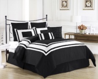 Cozy Beddings Lux Décor 8-Piece Comforter Set, Queen, Black with White Stripe Cozy Beddings Lux Décor 8-Piece Comforter Set, Queen, Black with White Stripe
