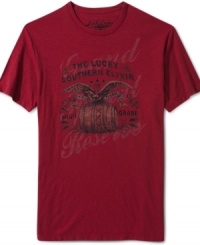 This Lucky Jeans shirt may be called the Bootleggers Best, but you'll call it the best tee in your collection. This Lucky Jeans shirt may be called the Bootleggers Best, but you'll call it the best tee in your collection.
