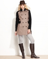 Kensie ups the ante on a tailored wool-blend topper with bold colorblocking. Truly a fashion-forward coat. Kensie ups the ante on a tailored wool-blend topper with bold colorblocking. Truly a fashion-forward coat.