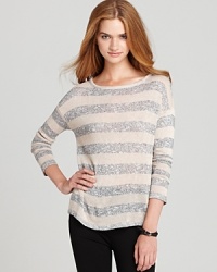 Nautical stripes, updated with silvery Lurex thread, add subtle sparkle to this clean-cut C&C California sweater. Nautical stripes, updated with silvery Lurex thread, add subtle sparkle to this clean-cut C&C California sweater.