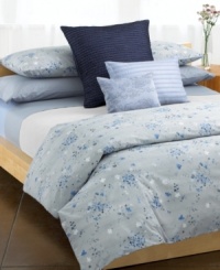 Fresh pick. A pattern of watercolor florals add a refreshing touch to a textured background in this naturally-inspired Calvin Klein duvet cover. Featuring vat dyed and printed combed cotton percale. 220 thread count. Reverses to self. (Clearance) Fresh pick. A pattern of watercolor florals add a refreshing touch to a textured background in this naturally-inspired Calvin Klein duvet cover. Featuring vat dyed and printed combed cotton percale. 220 thread count. Reverses to self. (Clearance)