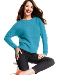 Modernize your look with Charter Club's luxe cabled sweater, rendered in so-soft cashmere. It's a weekend essential with skinny jeans!