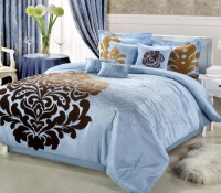 Chic Home 8-Piece Lakhani Comforter Set, King, Blue/Brown Chic Home 8-Piece Lakhani Comforter Set, King, Blue/Brown