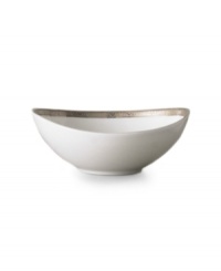 Add sophisticated sparkle to your tabletop with the Grand Buffet Platinum elliptical bowl. The fine china body has a wide inner band of platinum enhanced by a delicately detailed scroll pattern. Add sophisticated sparkle to your tabletop with the Grand Buffet Platinum elliptical bowl. The fine china body has a wide inner band of platinum enhanced by a delicately detailed scroll pattern.