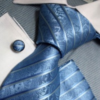 Blue Stripes Woven Silk Tie Handkerchiefs Cufflinks Present Box Set skyblue discount gifts Pointe Tie PH1088