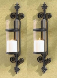 2 Black Iron French Hurricane Candle Holder Wall Sconce 2 Black Iron French Hurricane Candle Holder Wall Sconce