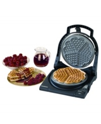 Customize breakfast for your loved ones with waffles catered to their preference of color, texture and flavor. Whether they prefer them crispy on the outside, fluffy on the inside or perfectly golden, these heart-shaped waffles are made to order and ready in 90 seconds or less. 1-year warranty. Model M840. Customize breakfast for your loved ones with waffles catered to their preference of color, texture and flavor. Whether they prefer them crispy on the outside, fluffy on the inside or perfectly golden, these heart-shaped waffles are made to order and ready in 90 seconds or less. 1-year warranty. Model M840.