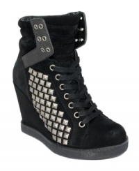 Fashion-forward style. With studded detailing on both sides and a covered heel, Report's Nadja wedge sneakers are as good as it gets. Fashion-forward style. With studded detailing on both sides and a covered heel, Report's Nadja wedge sneakers are as good as it gets.