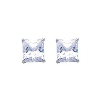 14K White Gold 6mm Princess Solitaire Basket CZ Stud Earrings with Screw-back 14K White Gold 6mm Princess Solitaire Basket CZ Stud Earrings with Screw-back