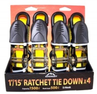 Everest S1043 Yellow 1 x 15' Standard Ratchet Tie Down, (Pack of 4) Everest S1043 Yellow 1 x 15' Standard Ratchet Tie Down, (Pack of 4)