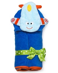 Baby will stay high and dry wrapped in this so-soft hooded terry towel featuring a smiling airplane and contrast trim. It comes tied up with a polka dotted bow - an adorable gift for a baby shower! Baby will stay high and dry wrapped in this so-soft hooded terry towel featuring a smiling airplane and contrast trim. It comes tied up with a polka dotted bow - an adorable gift for a baby shower!