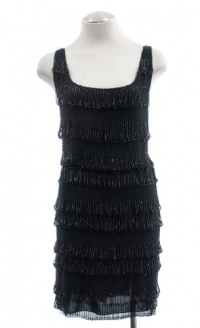BCBG MaxAzria Black Sateen Tiered Ruffle One Shoulder Cocktail Dress Medium BCBG MaxAzria Black Sateen Tiered Ruffle One Shoulder Cocktail Dress Medium