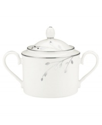 Birch branches grow around this pure white porcelain covered sugar, turning formal tables into serene landscapes. A contemporary design refined in polished platinum with a breezy, all-natural beauty. From Noritake's collection of serveware and serving dishes. Birch branches grow around this pure white porcelain covered sugar, turning formal tables into serene landscapes. A contemporary design refined in polished platinum with a breezy, all-natural beauty. From Noritake's collection of serveware and serving dishes.