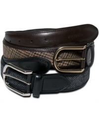 Add some prep to your style with this classic wool and leather belts from Tommy Hilfiger. Add some prep to your style with this classic wool and leather belts from Tommy Hilfiger.